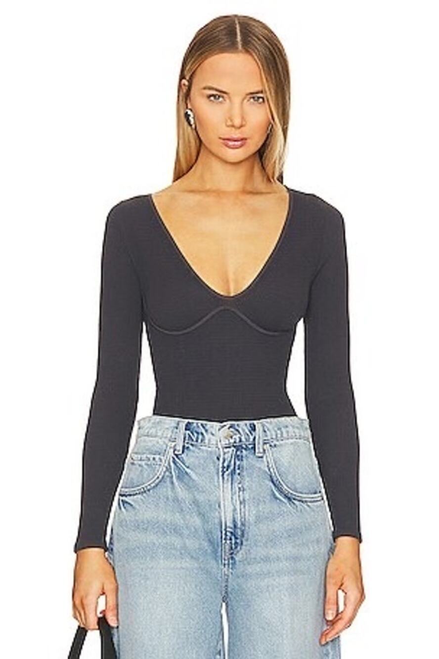 Intimately FP Bodysuit V-neck Obsidian Medium Large Nylon Spandex